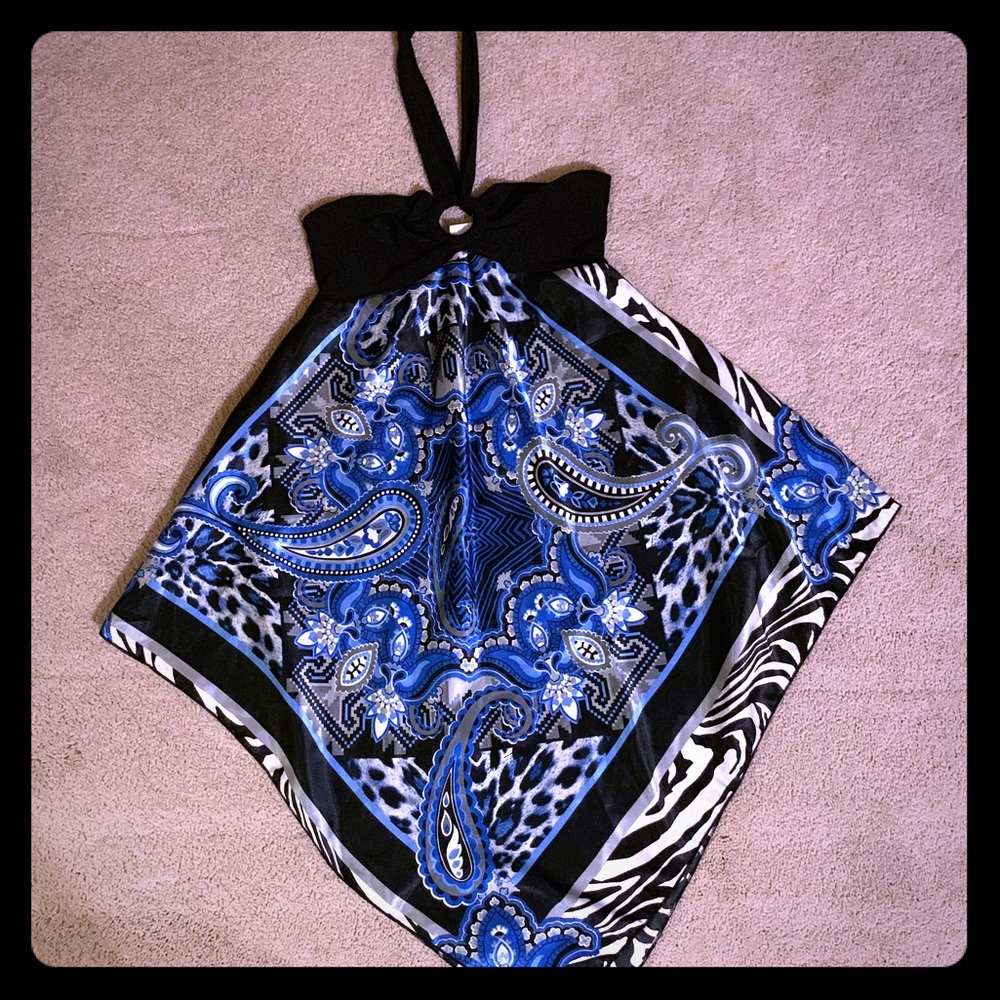 Blue and black top